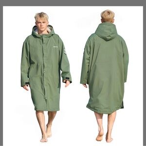 Owntop Swim Parka. Unisex Hooded Surf Sherpa Towel Jacket With Pockets Green XS